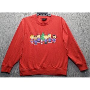 Peanuts Sweatshirt Unisex Large Red Raglan Sleeve Fleece Lined Crewneck Pullover